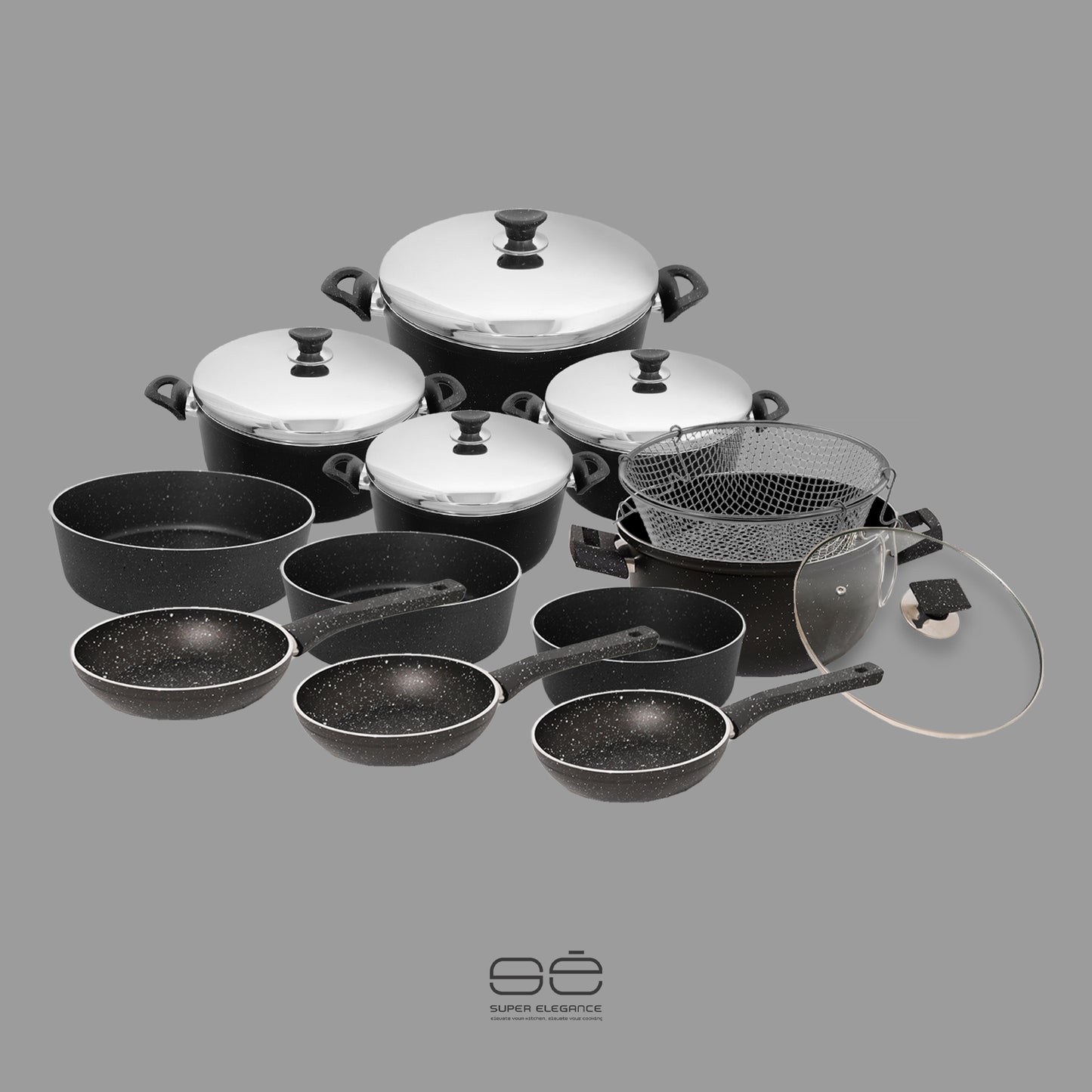 Super Elegance 17pcs cookware granite set